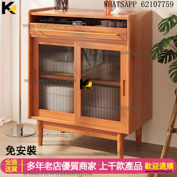 A&0503免安裝實木餐邊機 碗櫃 廚房收納櫃 廚房置物櫃碗碟櫃 雜物櫃 玻璃櫃 櫥櫃