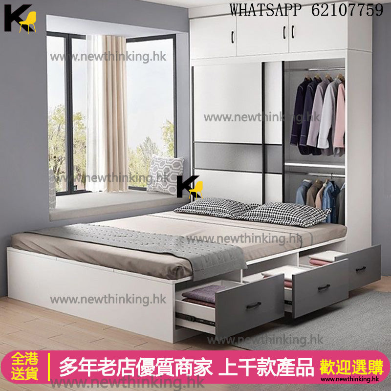 A&0706衣櫃床一體多功能高箱床組合櫃兒童衣帽組合床