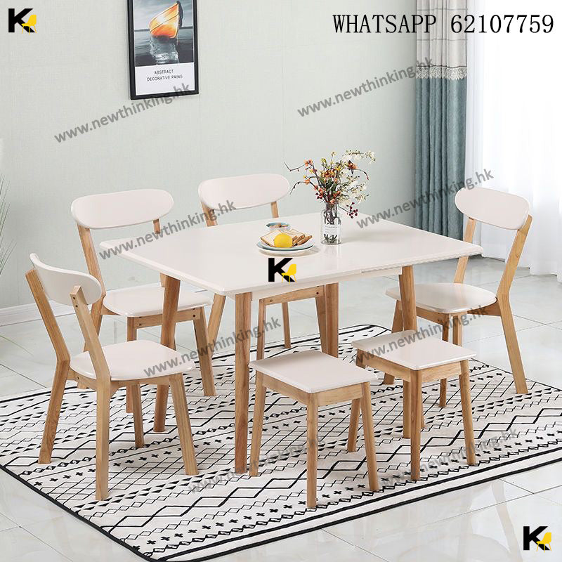 A&0910實木橡膠木餐枱椅組合 餐桌 餐椅 伸縮餐枱 可折疊餐桌 摺枱