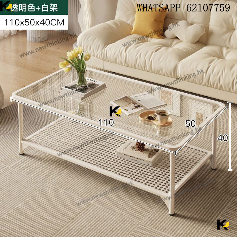 A&1405鋼化玻璃茶几 客廳咖啡桌 茶桌 小桌子 奶油風邊桌
