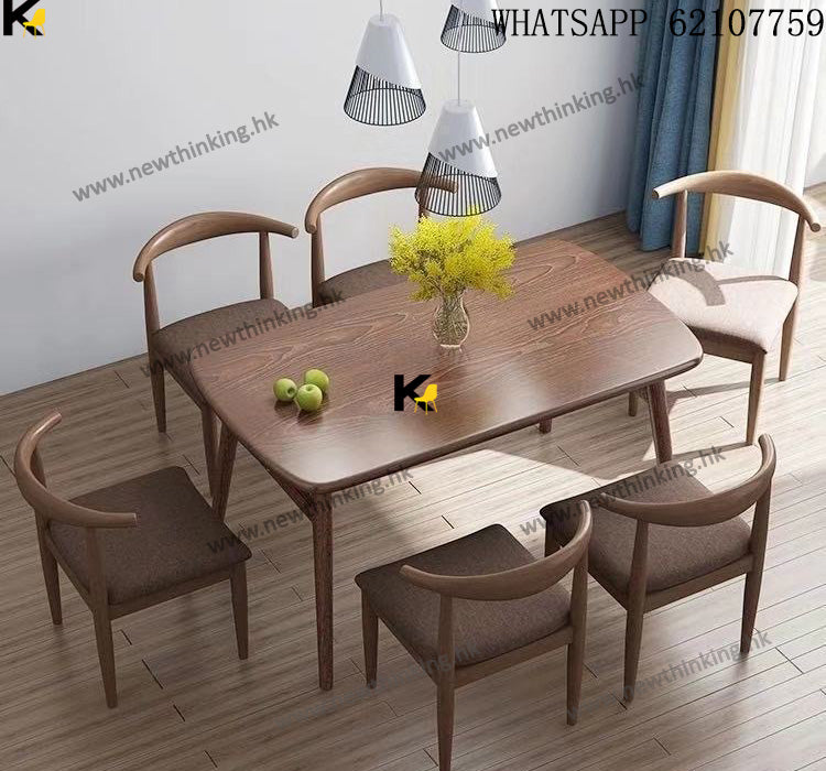 A&1894餐枱餐椅組合 餐桌 吃飯桌 長桌 食飯枱 鐵藝餐桌椅 仿實木桌子椅子 一枱四椅