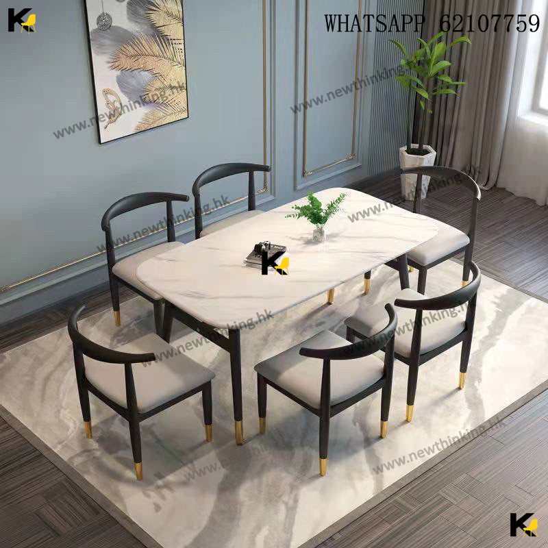 A&1895餐枱餐椅組合 餐桌 吃飯桌 長桌 食飯枱 鐵藝餐桌椅 仿實木桌子椅子 一桌四椅newthinking