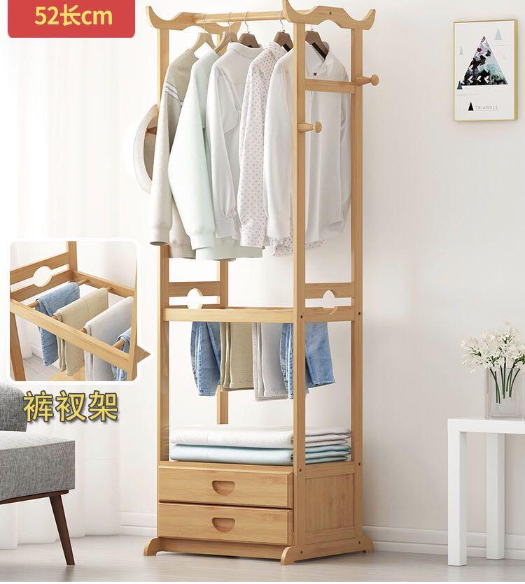 A&0295楠竹衣架 多用途置物架 收納架 帶櫃桶 掛衣架 衣帽架 衣櫃