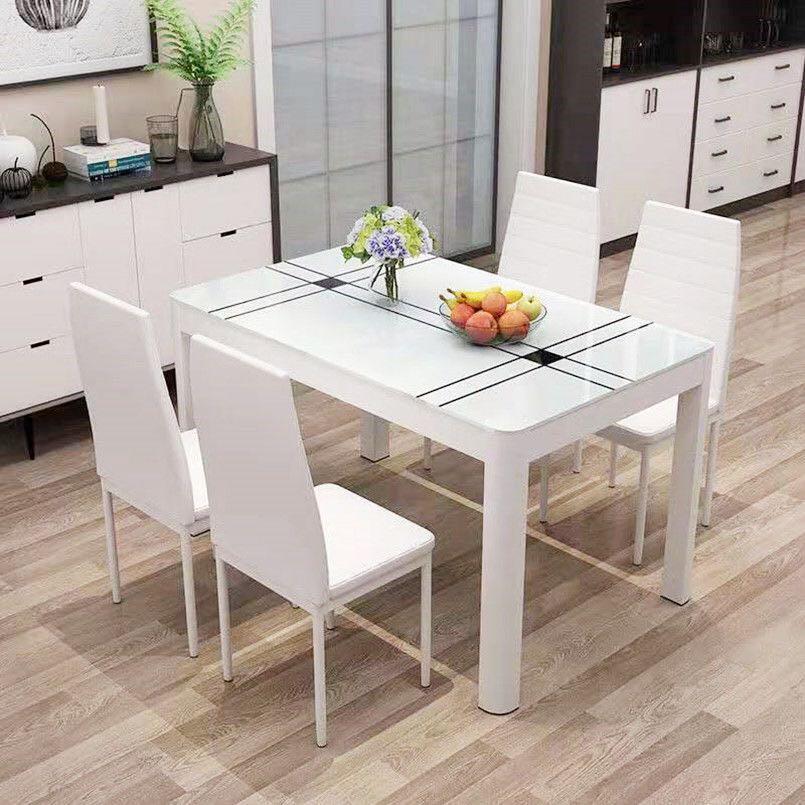 A&0351餐枱 餐桌椅組合 鋼化玻璃家用食飯枱長方形