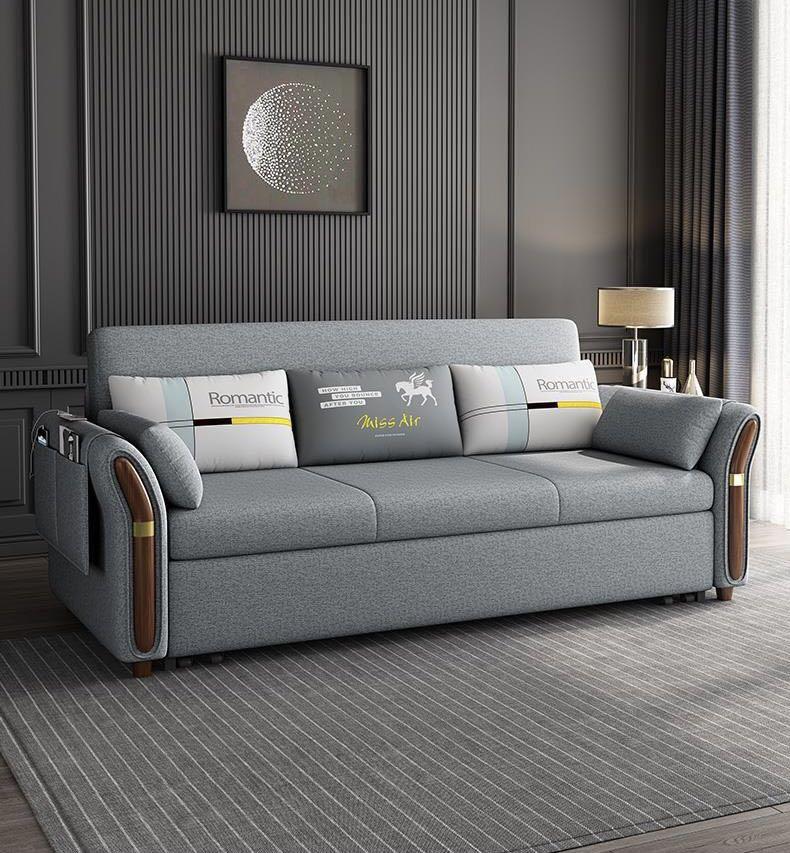 A&0371多功能實木梳化床折疊床布藝乳膠可升級科技佈儲物沙發床