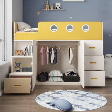 A&0853衣櫃床一體床北歐兒童床帶儲物櫃床小戶型衣櫃床書桌床一體多功能組合