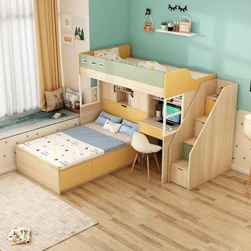 A&0854衣櫃床高箱床一體床儲物床兒童兩層高低床上下榻榻米雙層多功能組合床架