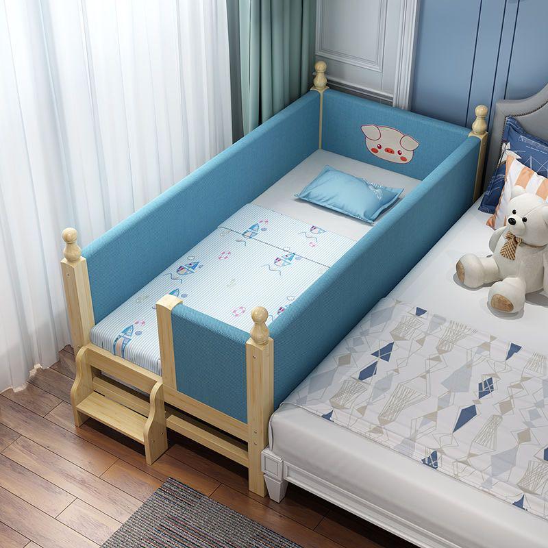 A&0862兒童床帶護欄 嬰兒小床男女孩公主床單人軟包拼接床子母床 加寬床架實木