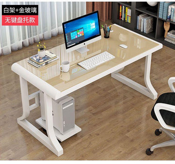 A&0344電腦枱 辦公枱帶鍵盤托 鋼化玻璃面 桌子 台式電腦桌 學習桌