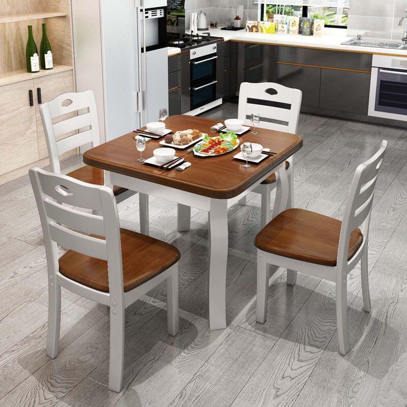 A&0203實木餐桌椅組合 餐檯可折疊餐桌 正方形長方形 四人位一桌四椅 多功能伸縮桌子 家用方桌