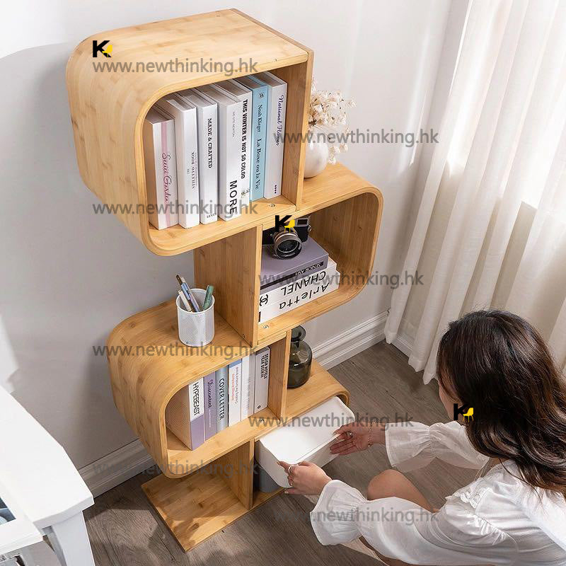 A&1085簡易書架 落地大容量立式多層書櫃 楠竹材質 創意實木收納置物架