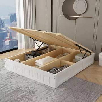 A&1615油壓床儲物床 實木床 氣壓床 松木框架 實木床板 可儲物床架 收納床 高箱床 雙人床 簡約歐式